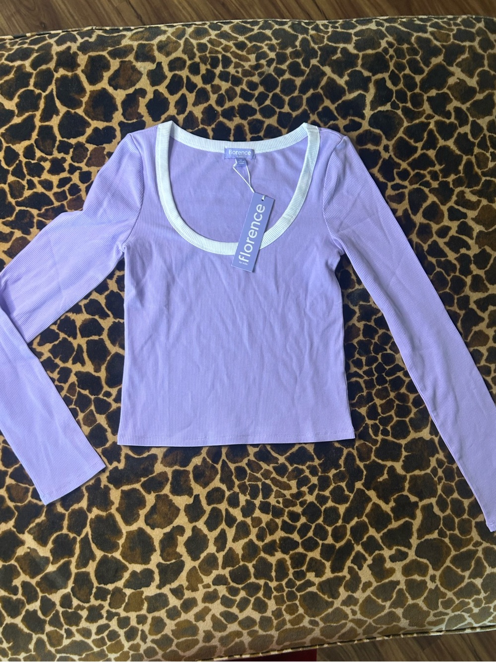 Florence Crop Too Long-Sleeve Scoop Neck Tee with White Trim